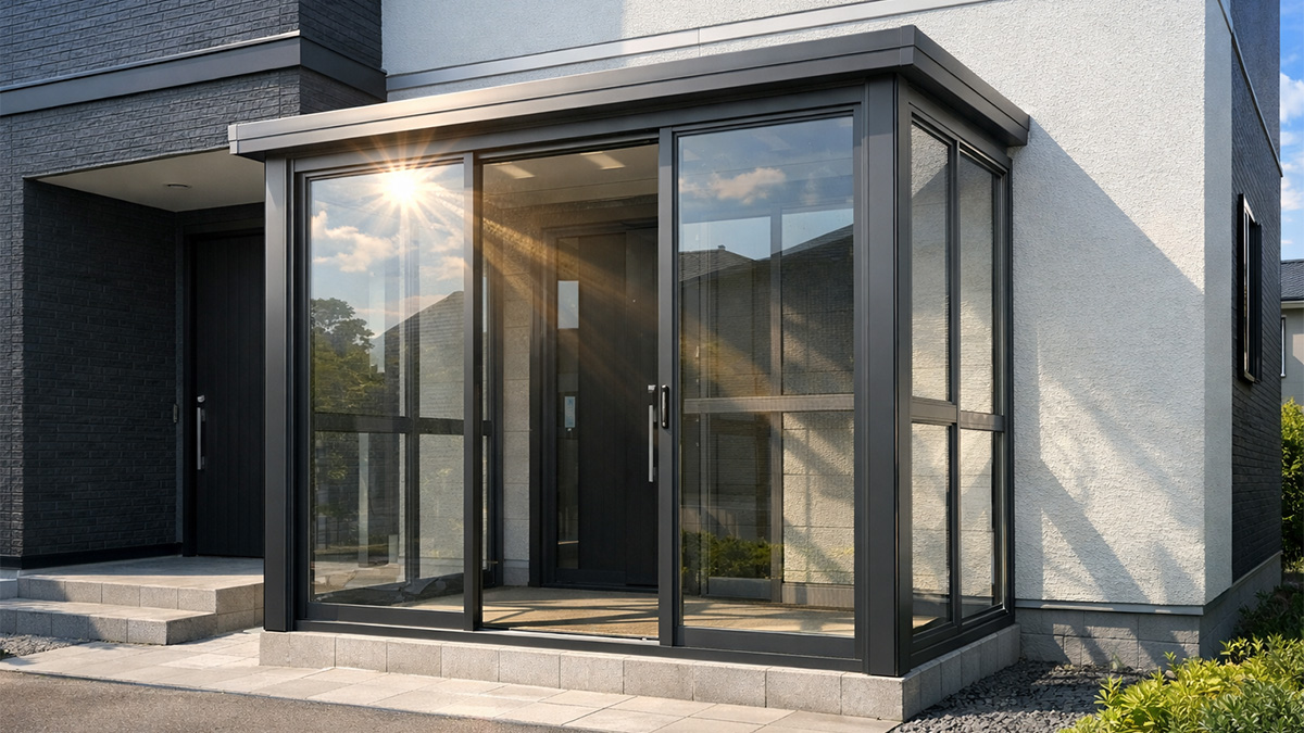 日差しが強く当たっている風除室