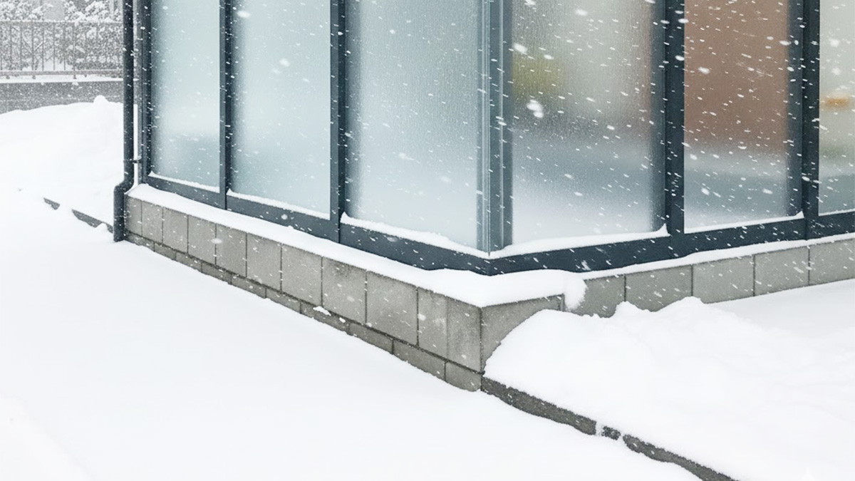 風除室が雪と風を防いでいるイメージ